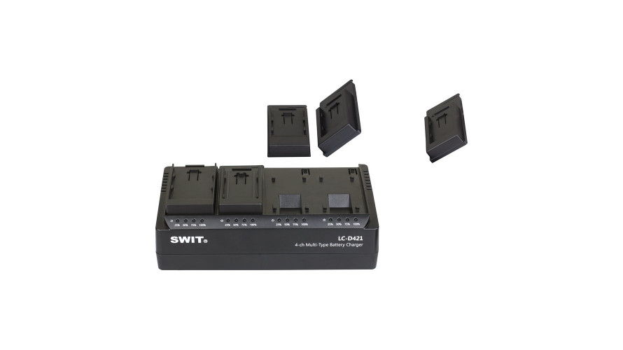 SWIT LC-D421E KIT – 4-канално DV зарядно с 4 плочи Canon LP-E6