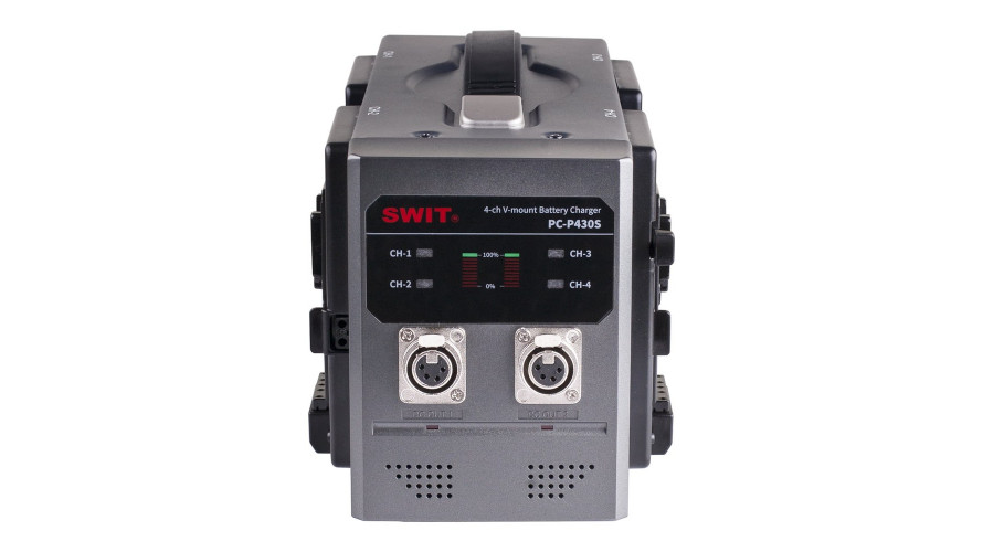 SWIT PC-P430S – 4-канално V-mount зарядно с 2 × XLR изход